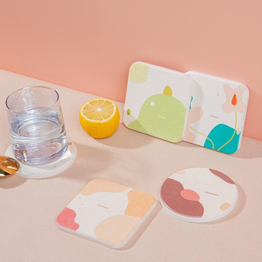 

4pcs Square/Round Cup Mat Quick-drying Insulation Pad Fashion Morandi Diatomite Coaster Living Room Style A