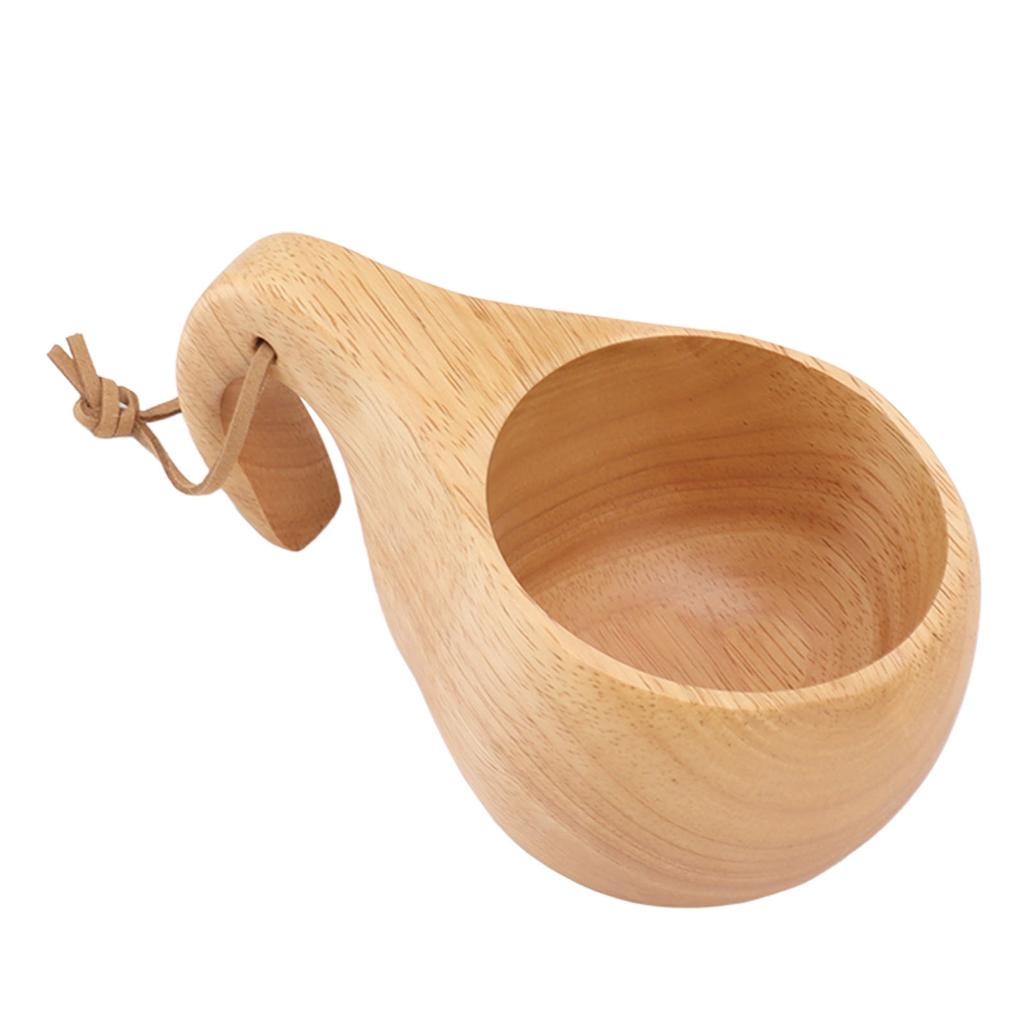 Wooden Camping Cup Nordic Style Hand Polished Portable Wooden Drinking Cup with Handle for Coffee Tea Milk