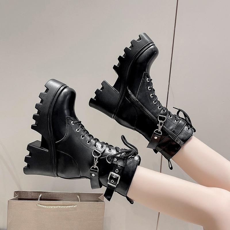 Fashion Large Size 35-42 Women's New Soft Bottom Motorcycle Boots Women Platform Knight Short Boots Lace-up Fad Ankle Boots Botas Mujer
