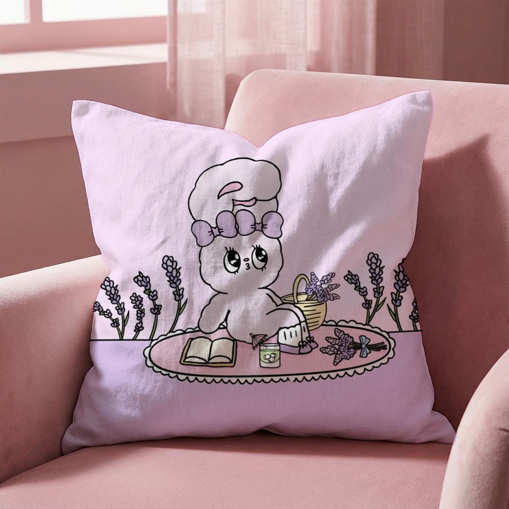 Cute E-Esther Bunny Pink Cushion Cover Multi-Scene Pillow Cover for Home & Car - Reversible, Soft & Durable for Daily Use