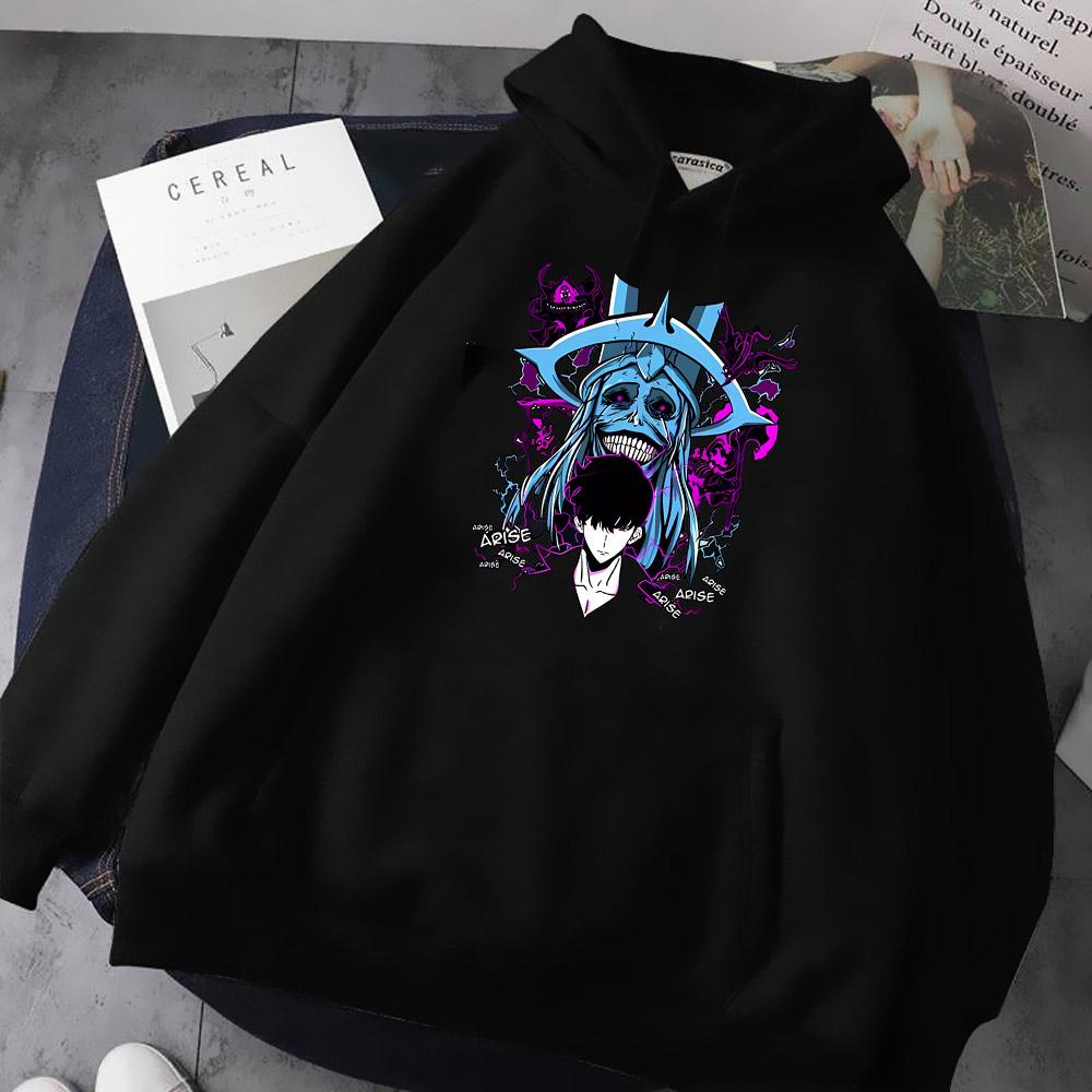 Sung Jin Woo Potisk Mikina s Kapucí Anime Solo Leveling Streetwear Muži Ženy Dlouhý Rukáv Mikiny Harajuku Volná Ležérní Pulovr Mikina