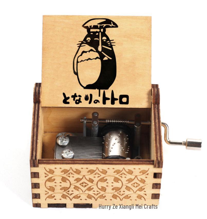 Hayao Miyazaki-Inspired Hand-Cranked Wooden Music Box - Creative Childlike Birthday Gift