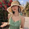 Wide Brim Women Visor Bucket Hat Breathable Beach Hat Flower Straw Hat  Seaside Vacation