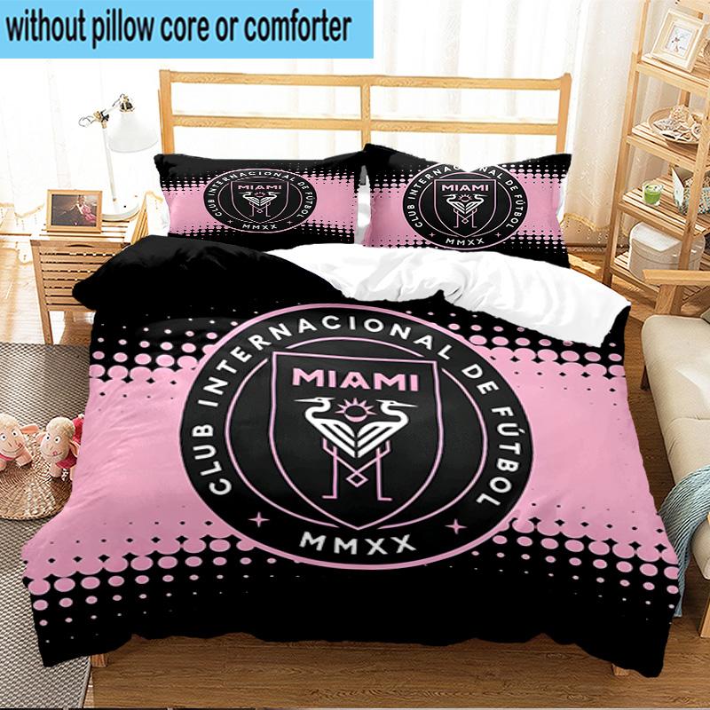 3PCS Inter Miami Fc Crest Bedding Set For Bedroom, Dormitory,Including 1pc Duvet Cover And 2pcs Pillowcases Large size Fan gift