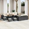 14-Piece Garden Sofa Set with Black Poly Rattan Acacia Cushions, Garden Dining Set Pieces 3362070