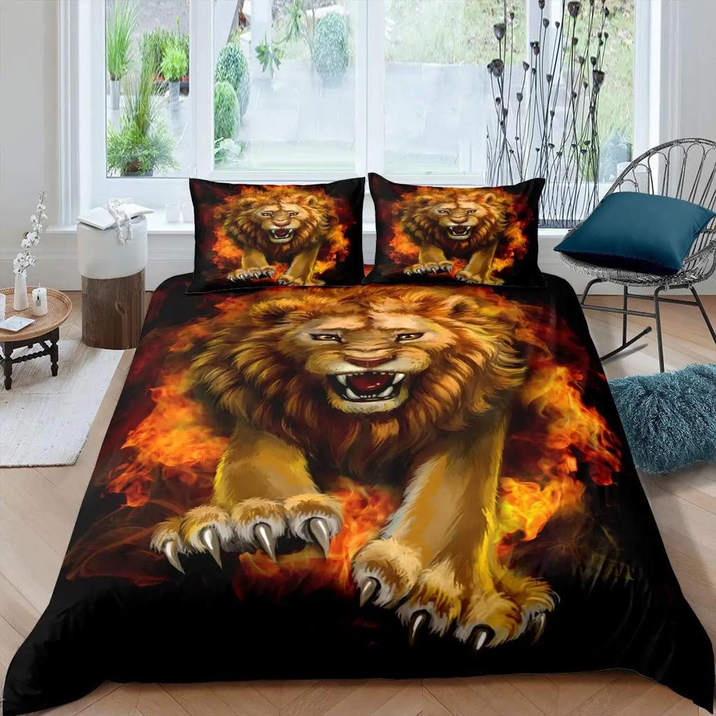 Comforter 3D Lion S Kingvintage Lions Bedding Set 2/3Pcs Black Grey Trendy Wild Animals Comforter Set For Adults Men