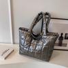 Checkered Down Cotton Shoulder Bag Korean Style Puffy Bag Cotton-padded Tote Bag  Office Worker