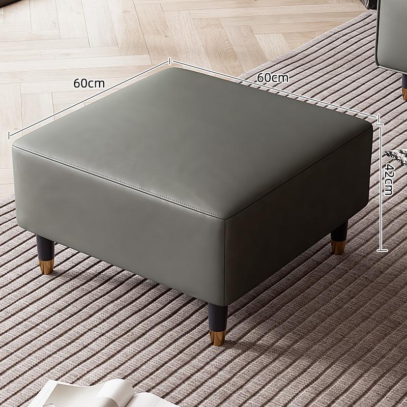 Faux Leather Ottoman Stool with Solid Wood Base, Modern Footrest for Living Room, Adjustable Padded Step Stool Shoe Bench