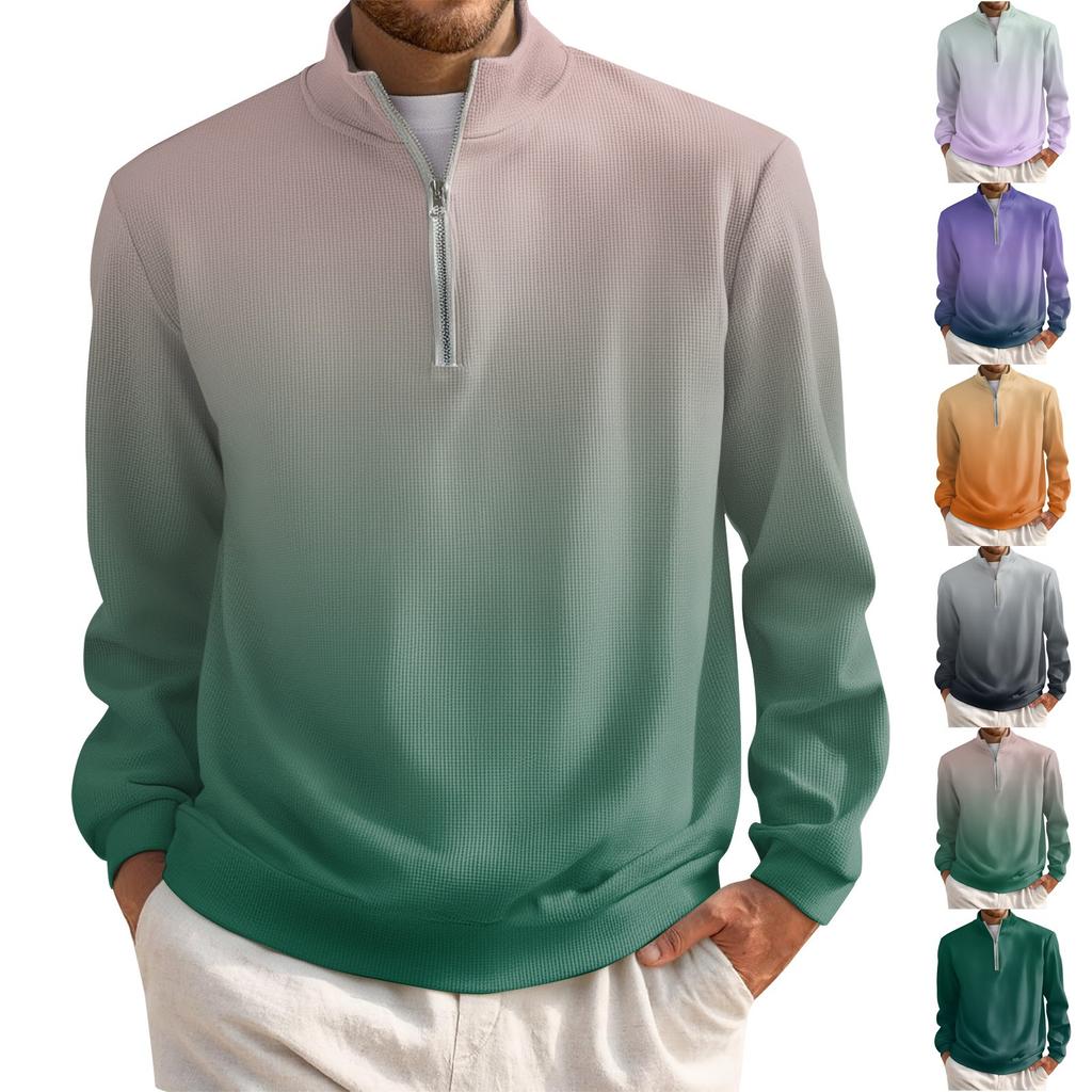 Men's Short Zip Pullover Turtleneck Long Sleeve Top