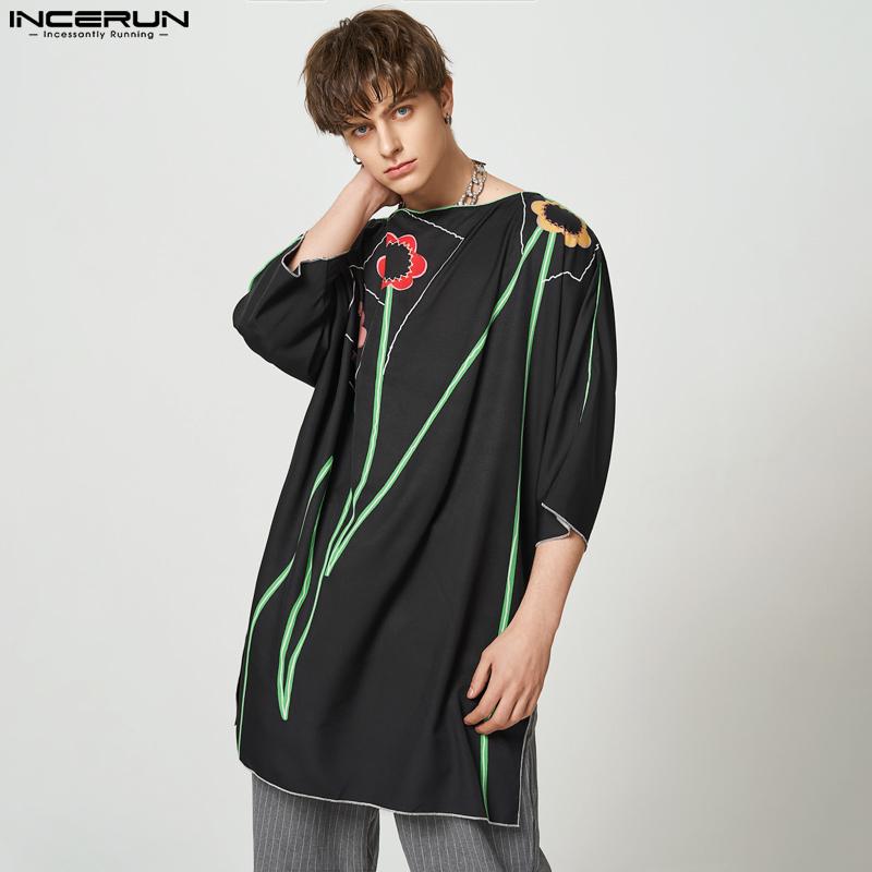 

INCERUN Мужские винтажные повседневные весенние топы с цветочным принтом