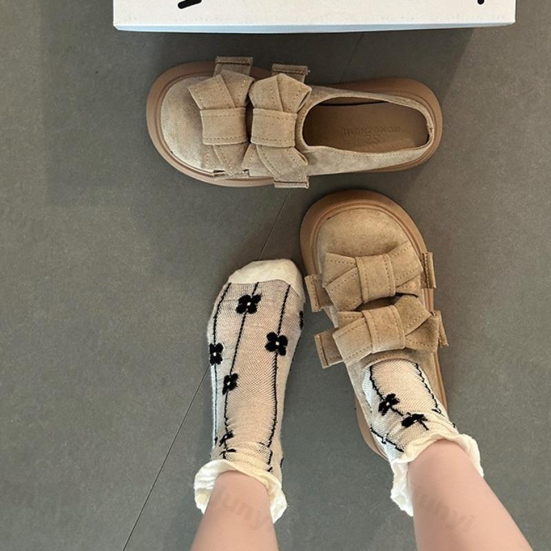 Fashion Elegant Bow Design Casual Thick Sole Half Slippers for Women 2025 Autumn New Versatile Comfortable Fashion Solid Chunky Draggers