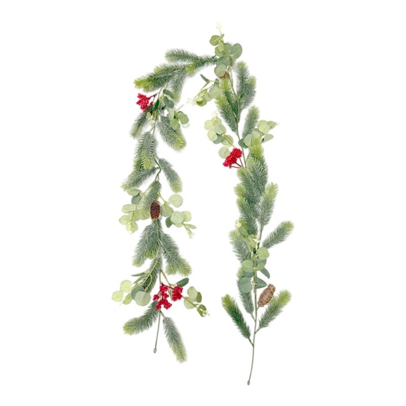 

Durable Plastic Christmas Pine Cones Vine With Red Berries Faux Money Leaves For Indoor Outdoors Seasonal Party Decoration зелёный