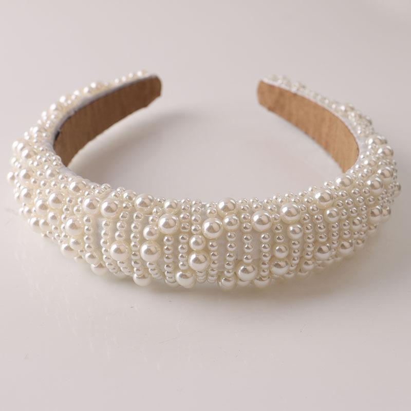 Baroque Vintage Pearl Glass Beads Bow Headband Fashion Hairbands Full Rhinestone Sponge Hair Band Hair Accessories
