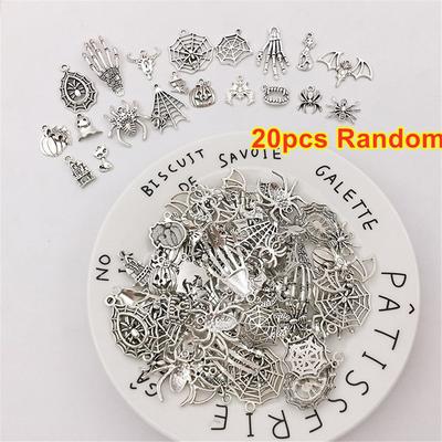 20pcs Random Jewelry Making DIY Bracelet Spider Ghost Metal Skeleton Skull Halloween Charms Pendant
