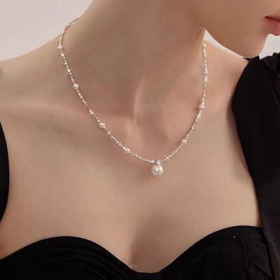 S925 Sterling Silver Summer Shell Pearl Necklace with Diamond Inlaid Pendant 2025