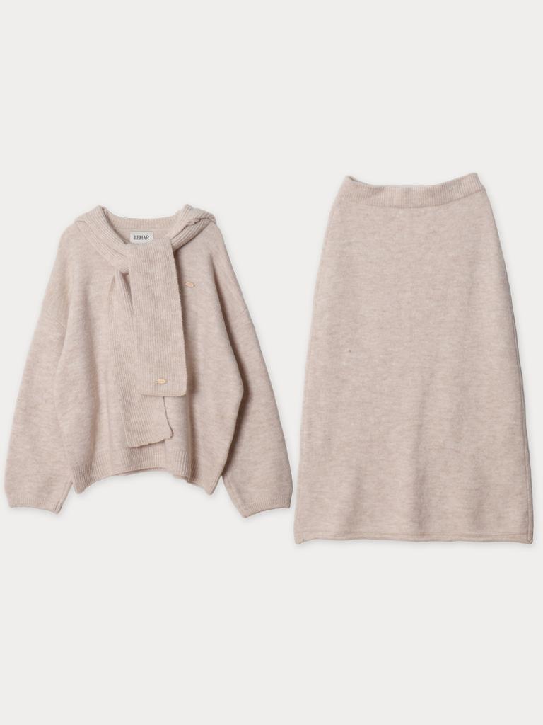 Mejongleuhaleu Romance Knit Set (Round Neck Knit + Skirt + Balaclava) 4 Colors