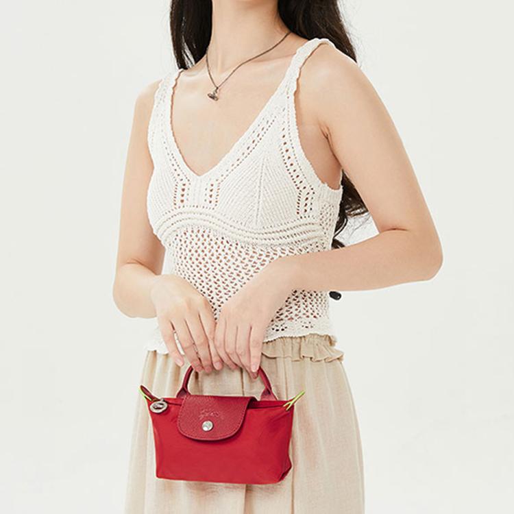 Longchamp Le Pliage Green Eco-Friendly Series Recycled Canvas Short Handle Pouch Makeup Bag Tote Mini Women Bags Bright-Red 34175919P83