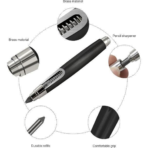 WSD Sketch Up 5.6mm Mechanical Pencil Mechanical Clutch with Built Sharpener (Black)