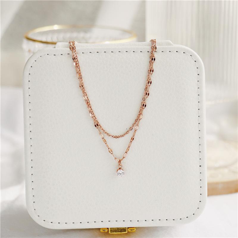 Women's Korean-Style Titanium Steel Double-Layer Diamond Necklace - Fashionable Clavicle Chain