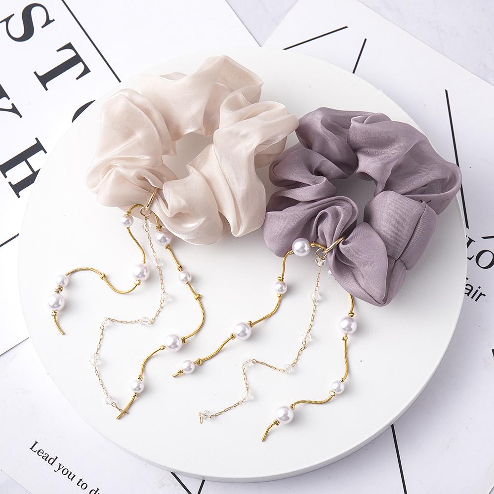 Neue Damen Perlen Strass Haargummi Scrunchie Quaste Chiffon Dickdarm Elastische Haar Bänder Schleife Pferdeschwanz Haar Zubehör