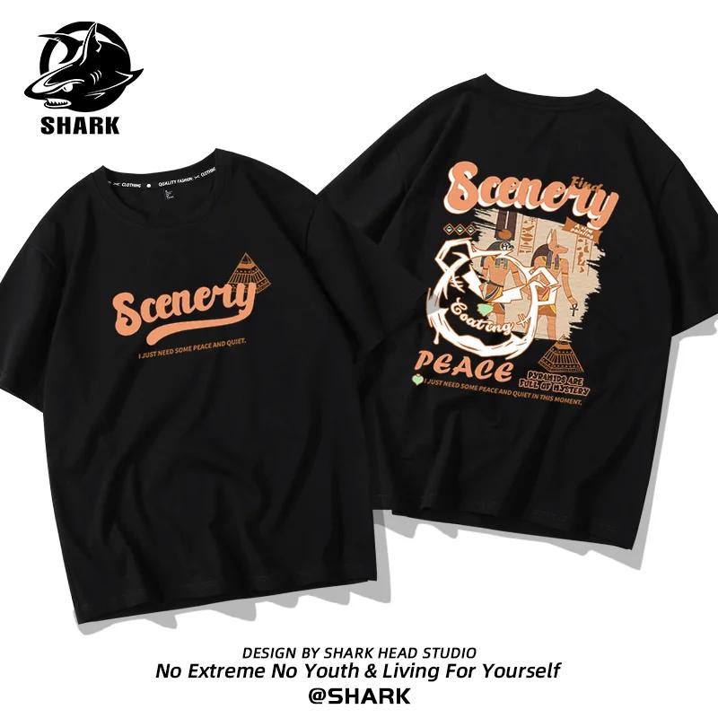 Summer Fashion Heavyweight Retro Men's English Letters 100% Cotton Printed Round Neck High-quality Casual Fitness Street T-shirt