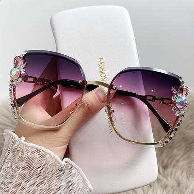 Large Frame Cut Edge Rhinestone Stylish Sunglasses Pair Glasses Large Face Slim Diamond Sunglasses Womens Ultraviolet Rays