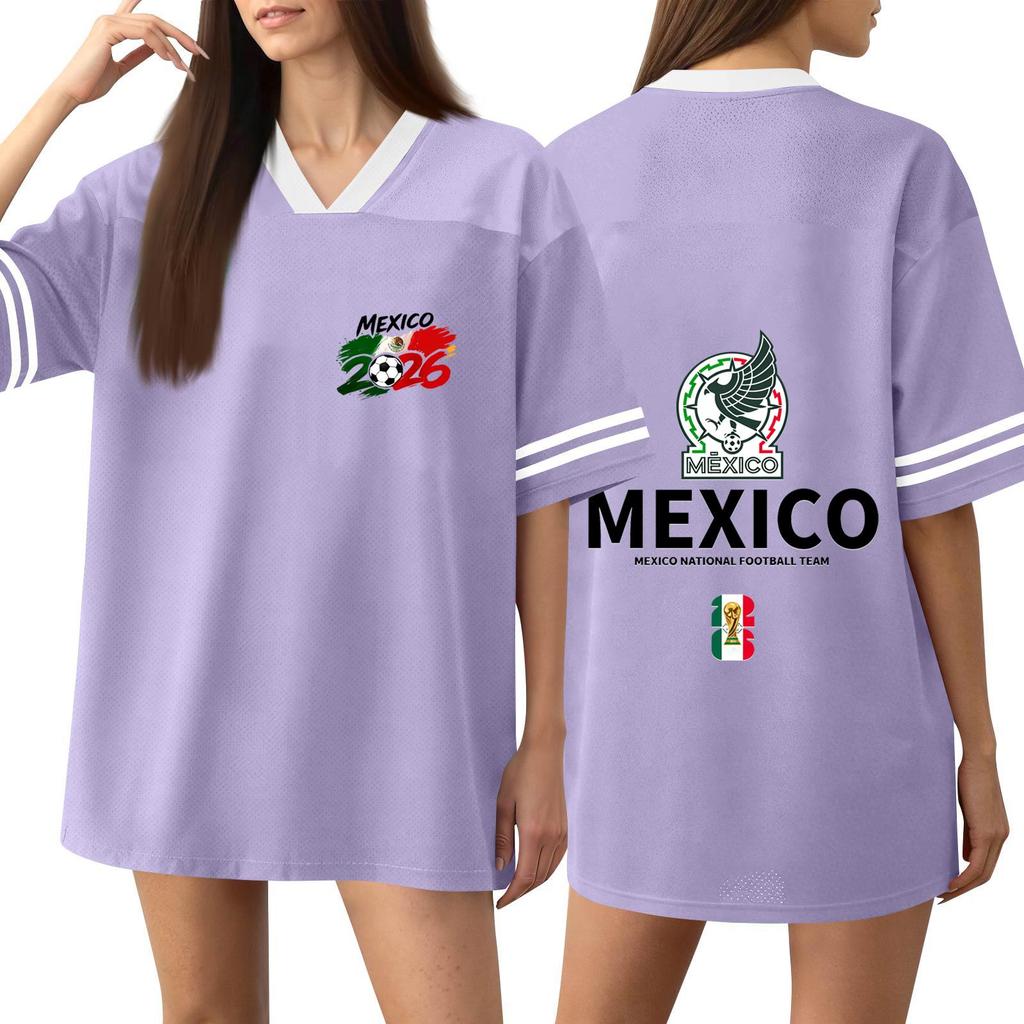 Women's V Neck Short Sleeve Sports Jersey Shirt Mexico National Football Team Soccer Fan Apparel World Cup 2026 Inspired Design