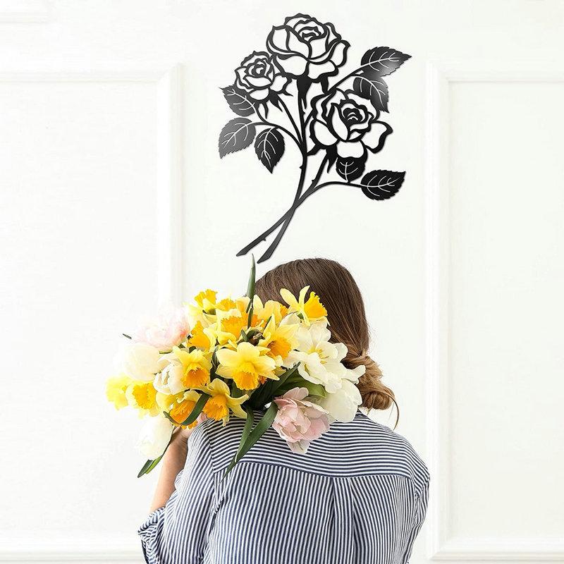 Hot Selling Metal Rose Wall Art Silhouette for Indoor Decoration