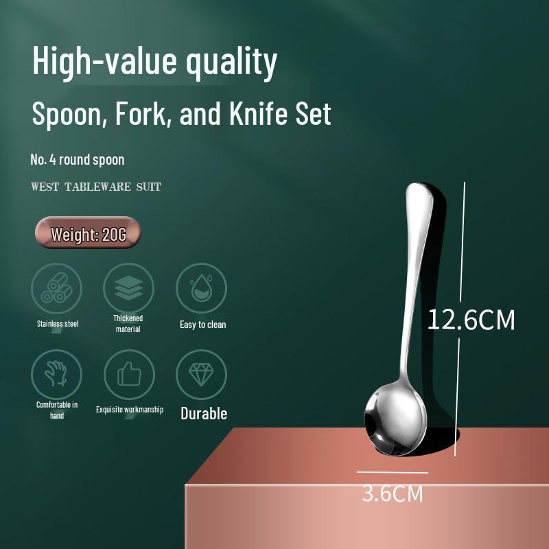 1010 Stainless Steel Western Cutlery Set: Knife, Fork, Spoon, Dessert & Coffee Spoon, Steak Knife.