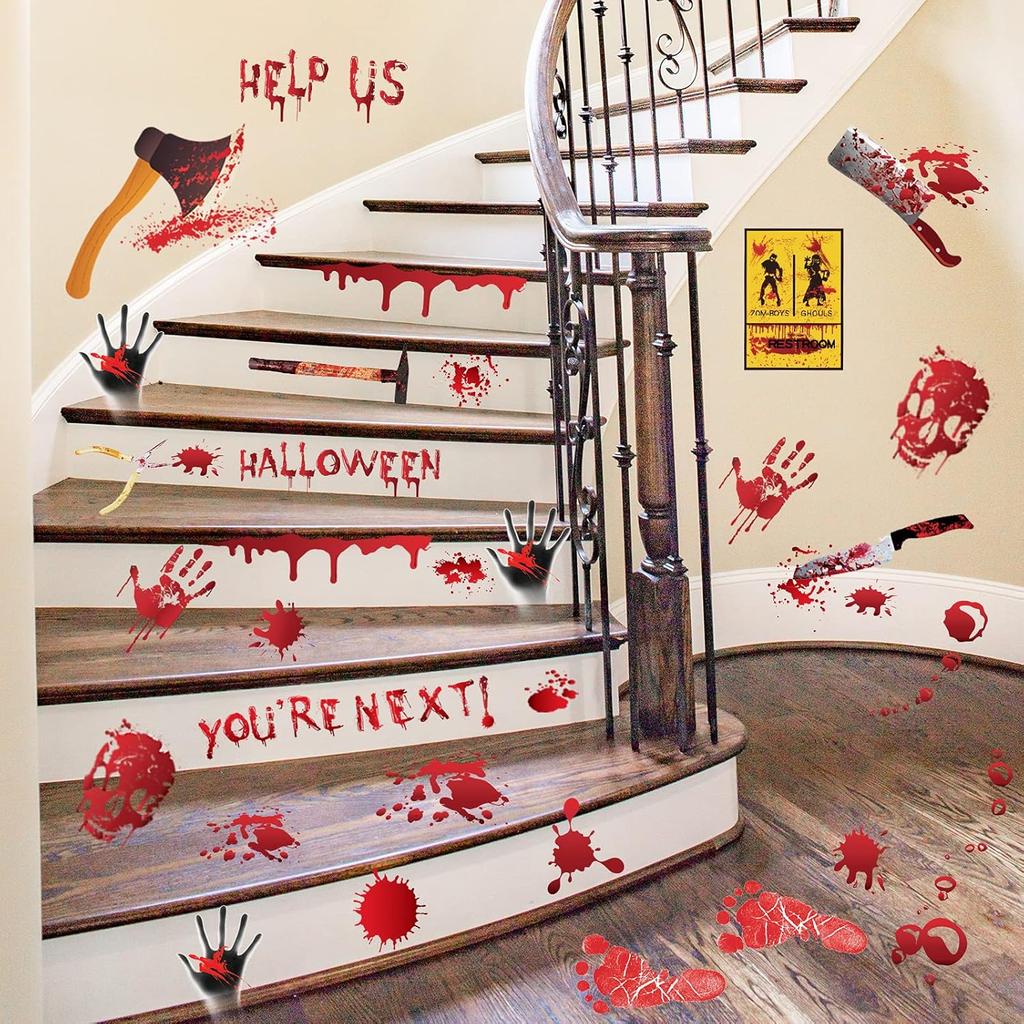 84Pcs Halloween Decorations Handprint Footprint Stickers Clings Decals Window Bathroom Floor Restroom Zombie Decorations Halloween Party Decor,8
