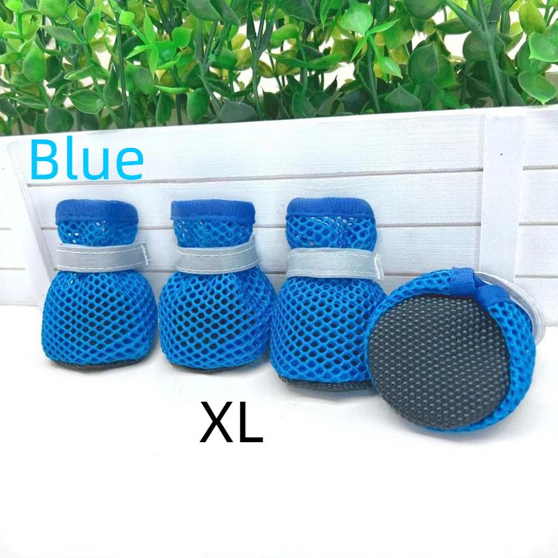 Summer Breathable Mesh Puppy Shoes 4Pcs Set Soft Anti-Slip Sole Adjustable Paw Protector Boots for Pet Outdoor Camping