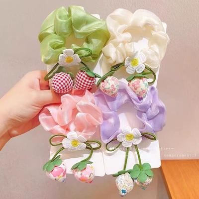 Sweet Strawberry Flower Organza Hair Tie for Girls - Princess Hair Accessories
