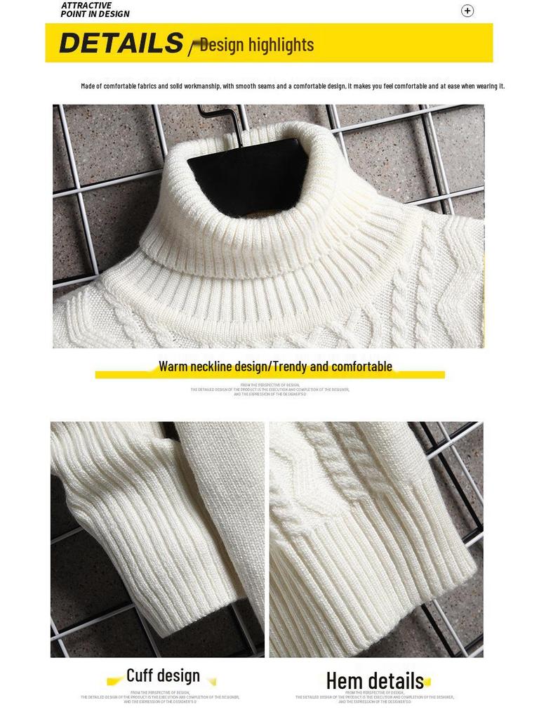 Men's Solid Color Jacquard Knit High Collar Double Lapel Sweater