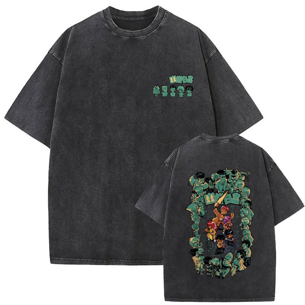 Maglietta Lavata Vintage Anime YuYu Hakusho Uomo Donna Abbigliamento Fumetto Oversize Uomo Hip Hop Magliette Retro Streetwear