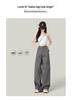 Cement Gray Women's Wide-Leg High-Waisted Floor-Length Cargo Jeans - 2025 Spring/Autumn Retro Style