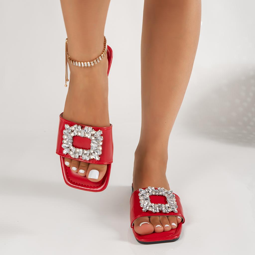 Shoes for Women 2024 Square Toe Women's Slippers Summer Outdoor Slippers Women Fashion Rhinestone Shoes Ladies Zapatos De Mujer