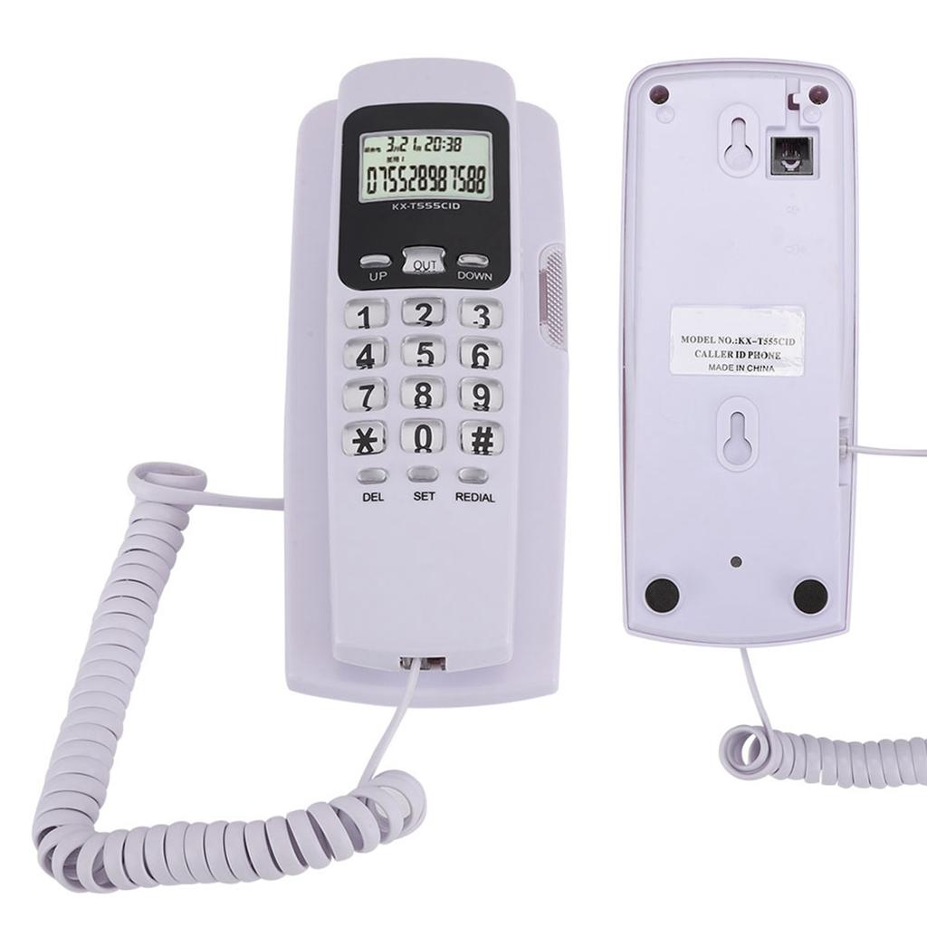 T555 Mini Wall Mounted Phone Caller ID Hotel Home Office Telephone with LCD Display Backlight(White )