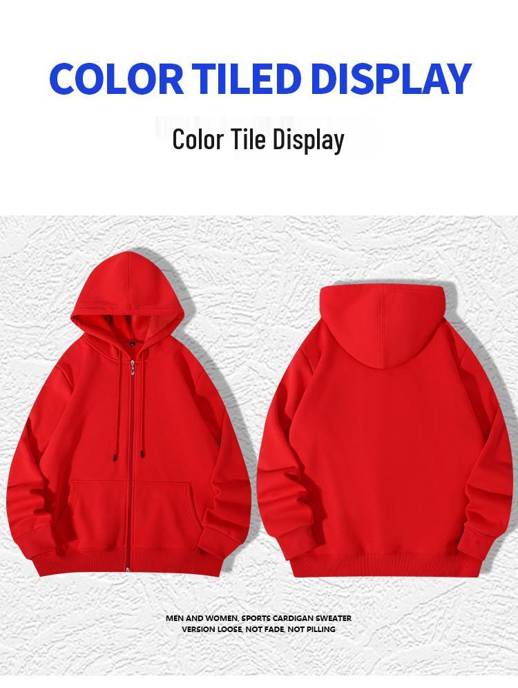 Unisex Heavyweight Cotton Zip-Up Hoodie Cardigan - Solid Color, Autumn/Winter Style.