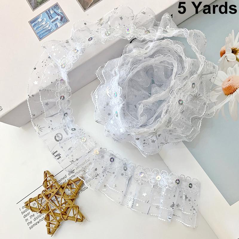1Roll Handmade Gift Wrapping Lace DIY Pleated Delicate Double Layered Clothing Embellishment Organza Shine Sequined 4.5CM