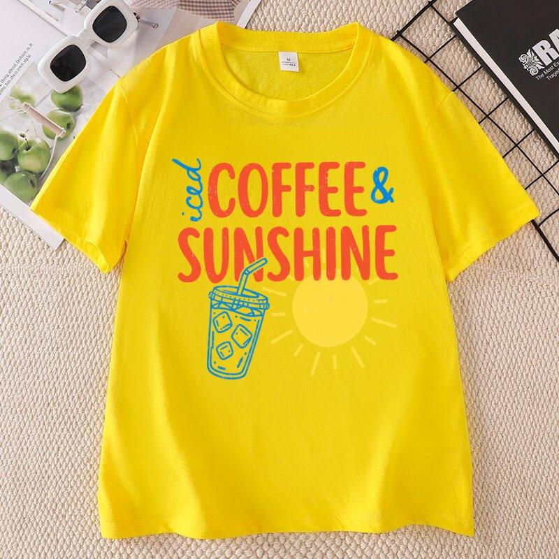 Iced Coffee and Sunshine T Shirt Summer Beach Iced Coffee Lover TShirt Trendy Summer Unisex Unisex Cotton Short Sleeve Tshirt
