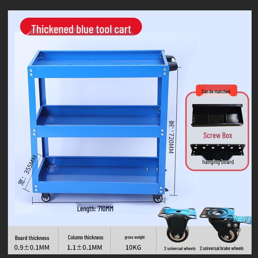 Heavy-Duty Three-Tier Mobile Tool Cart for Auto Repair and Maintenance
