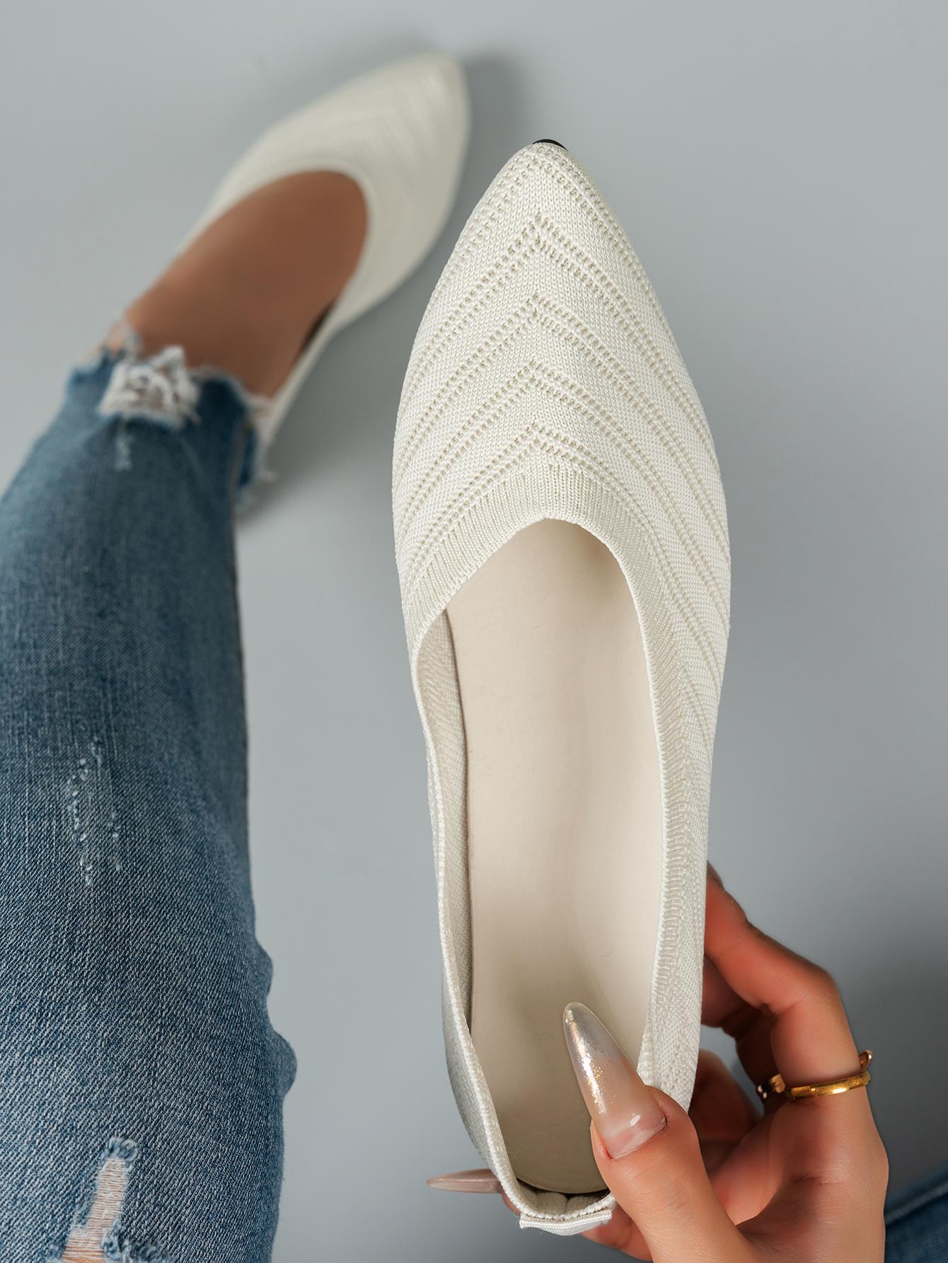 

Модный дизайнер Женские туфли-балетки с острым носком Однотонные вязаные слипоны Повседневные дышащие балетки Женские лоферы 35