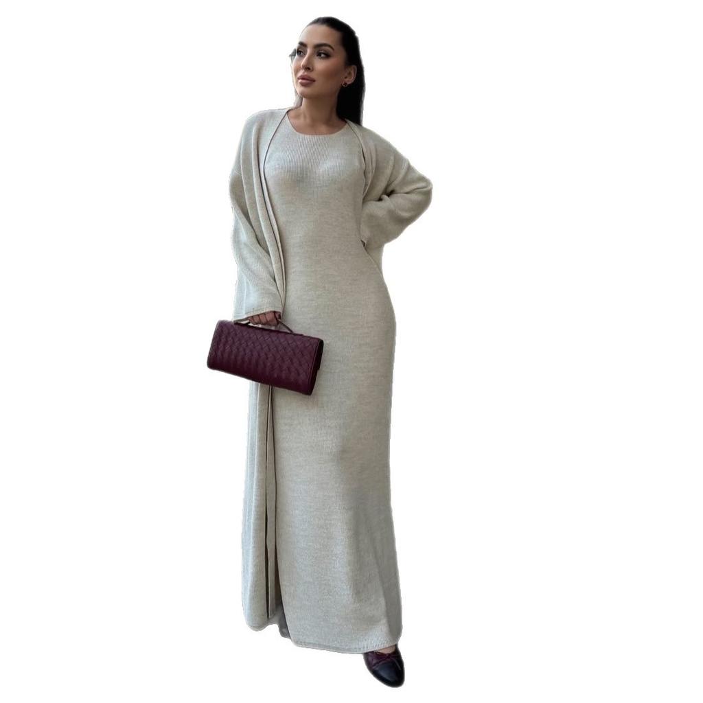 2025 Cross-border European and American Autumn New Temperament Crew Neck Cardigan Jacket Long Sleeve Waist Hip Skirt Women's Clothing