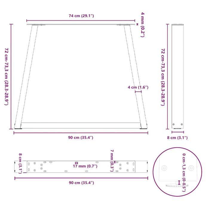 VidaXL Dining Table Legs V-Shape 2 Pcs Black 90 X (72-73,3) Cm Steel 4012576