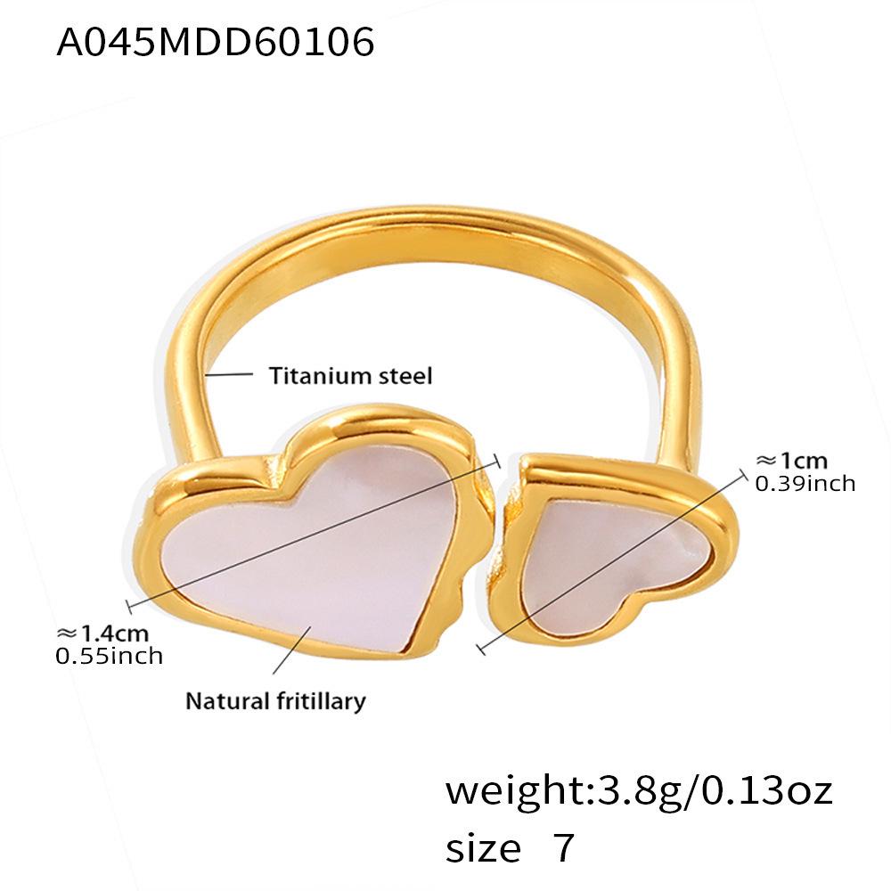 18K Gold-Plated Double Heart Mother-of-Pearl Ring in Stainless Steel Size 7