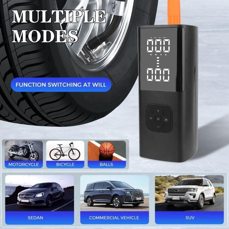 Bike Car Starting Device Jump Starters Digital Tire Inflator, with LED Light for Unexpected Low Tire Pressure Situations