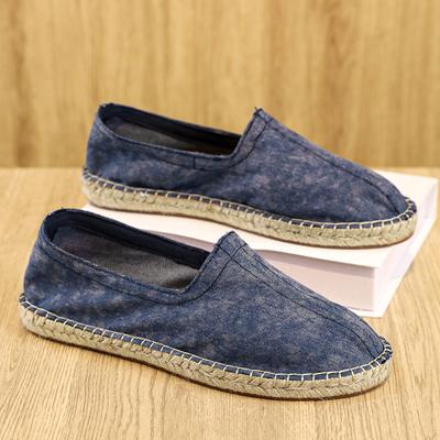 Tênis de Lona Retrô Azul Masculino Confortável Respirável Mocassins Planos Sapatos de Pescador Masculinos Slip-On Sapatos Casuais Para Homens zapatos hombre