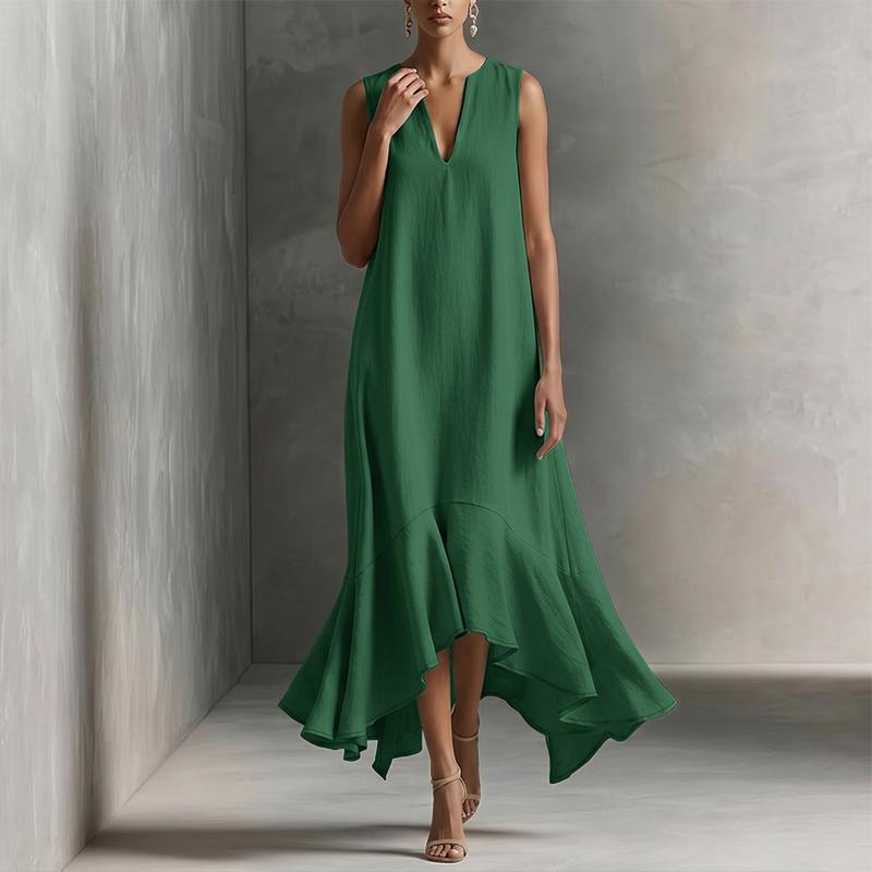 ZANZEA Women Elegant Casual V-Neck Solid Color Loose Sleeveless Dress