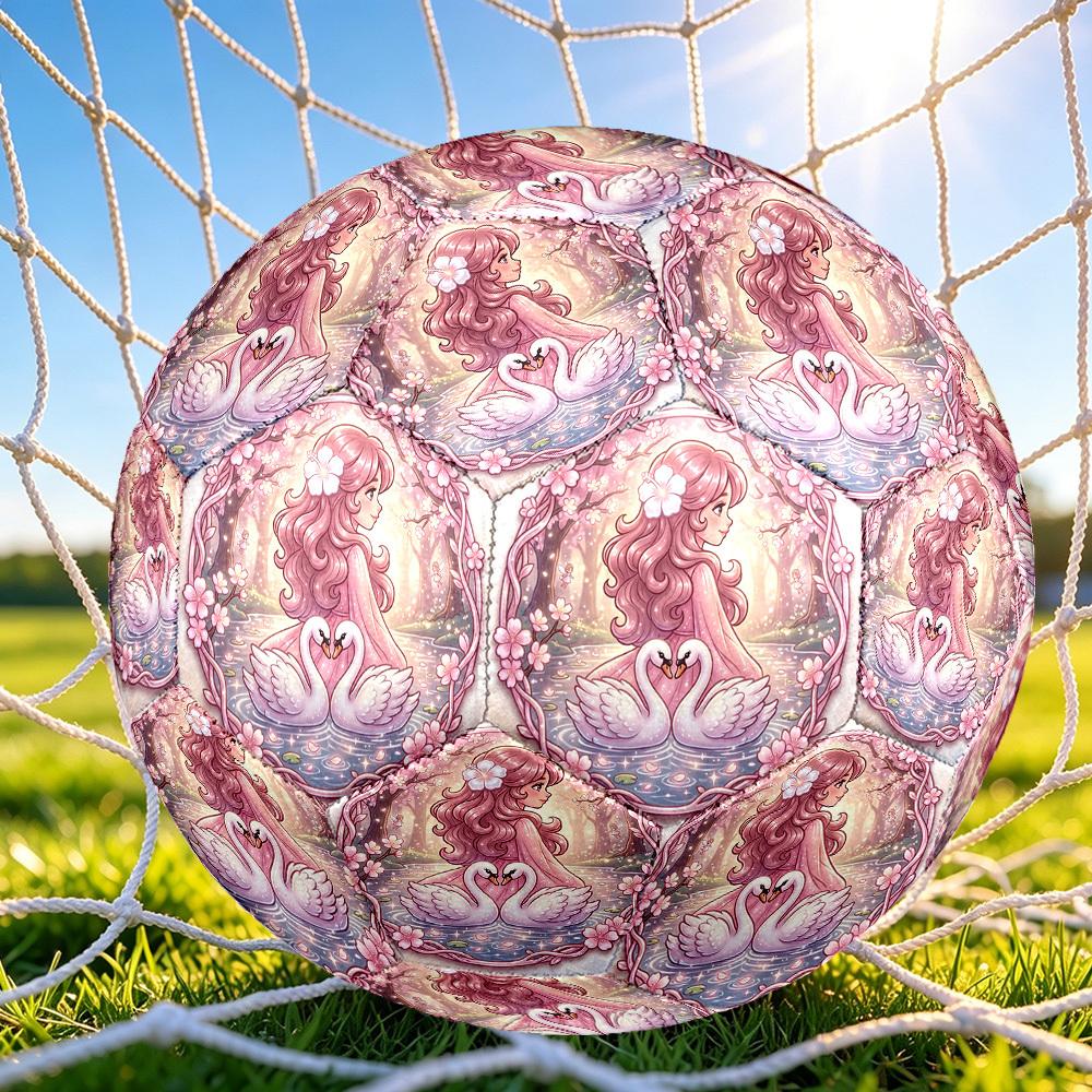 1pc Swan Princess Garden Themed Soccer Ball, Size 5, Lightweight PVC Material, Outdoor Training Soccer Ball Gift. q62210