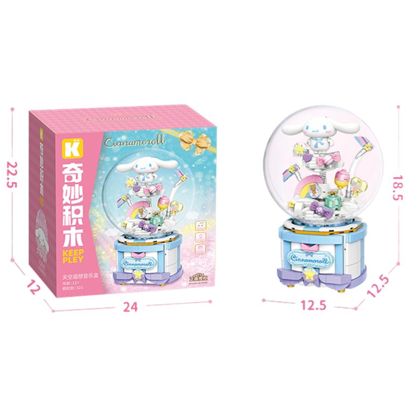 Keeppley Building Block My Melody Kuromi Cinnamoroll Action Figure Crystal Ball Music Box Toy Christma Gift